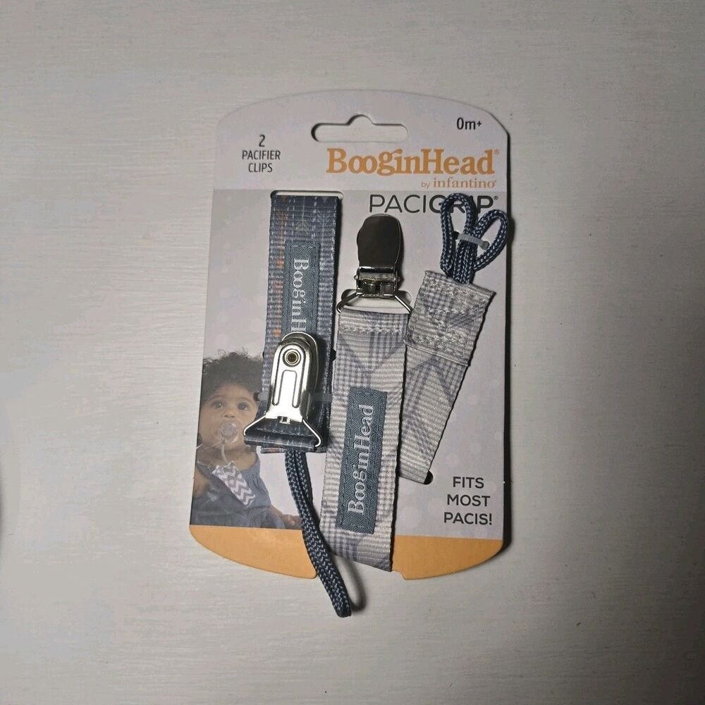 BooginHead PaciGrip Pacifier Clips 2-Pack Blue Gray White Universal Holder